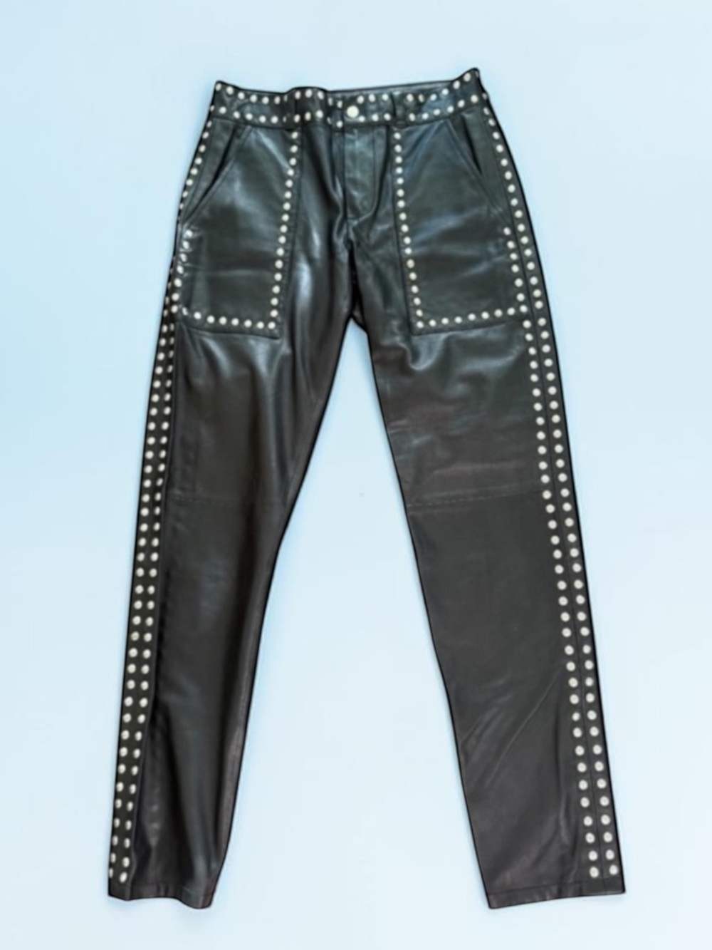 New! SET Genuine Lamb Leather Moto Biker Studded Pants Size 0